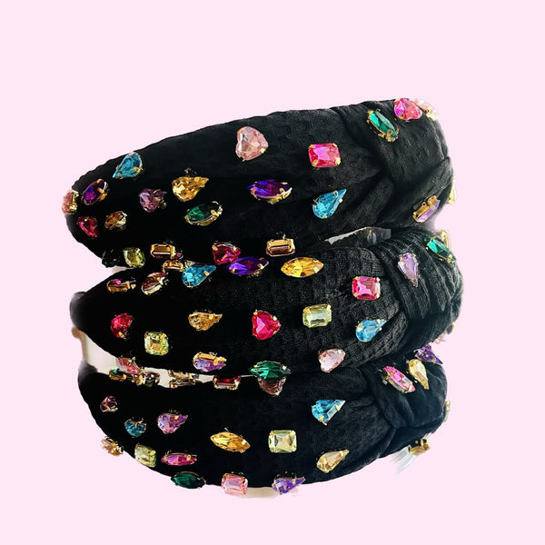 Black Multi color rhinestone headband