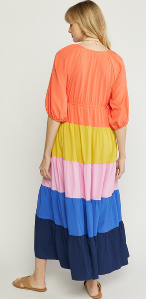 ORANGE COLOR BLOCK DRESS