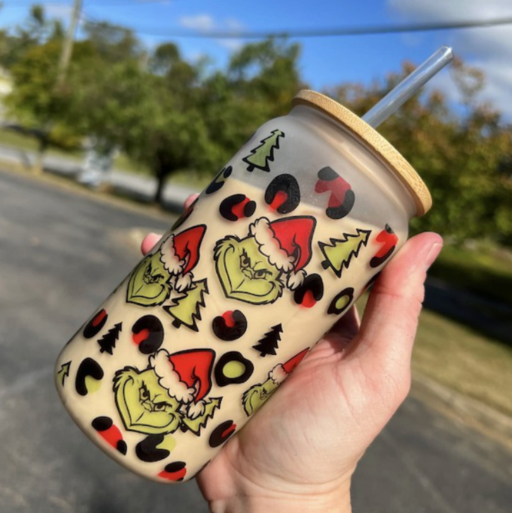 Frosted Grinch Ice Coffee glass