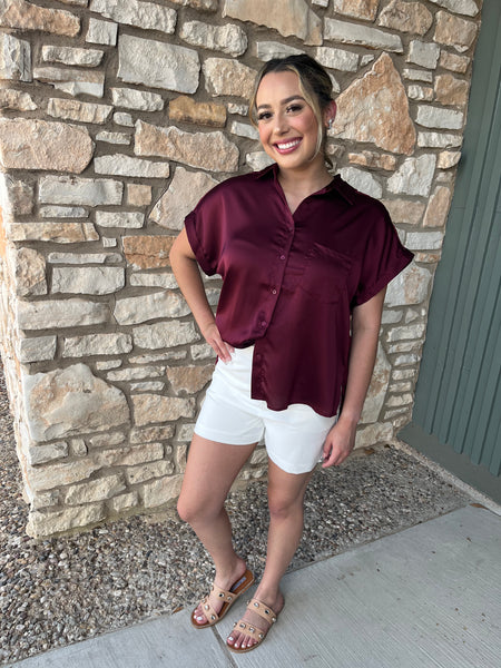 Maroon Satin Button Down