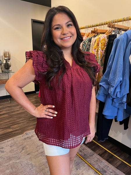 Maroon Ruffle Sleeve top