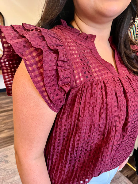 Maroon Ruffle Sleeve top