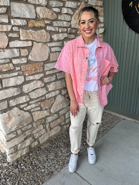 Pink Leopard Denim top