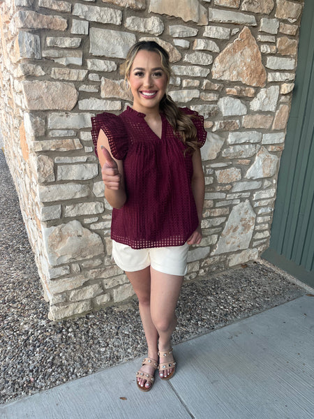 Maroon Ruffle Sleeve top